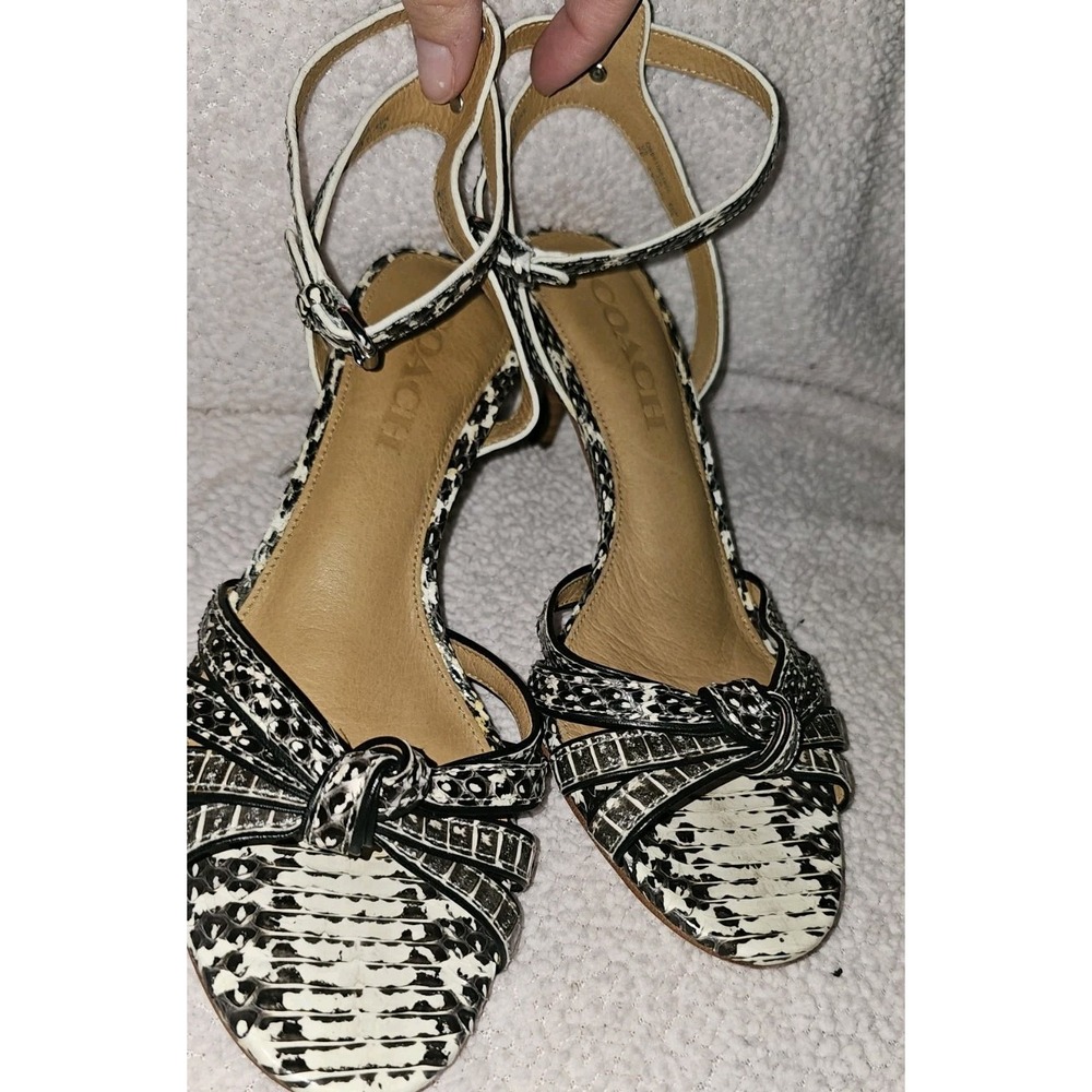 Coach Meg Land Snake Embossed Leather Sandals Heels Kitten 6 Buckle